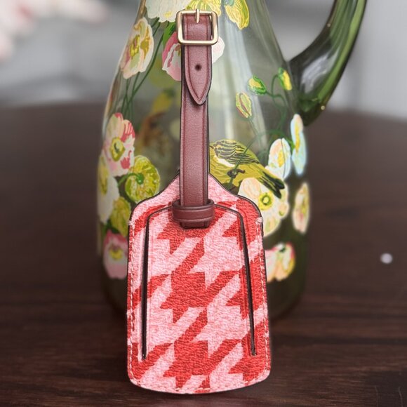 Coach - 4114 Luggage Tag - Pink Red Houndstooth Print - Picture 1 of 3